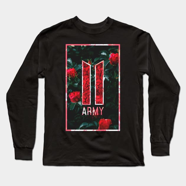 Army Kpop Red Roses Long Sleeve T-Shirt by ArtByDesign